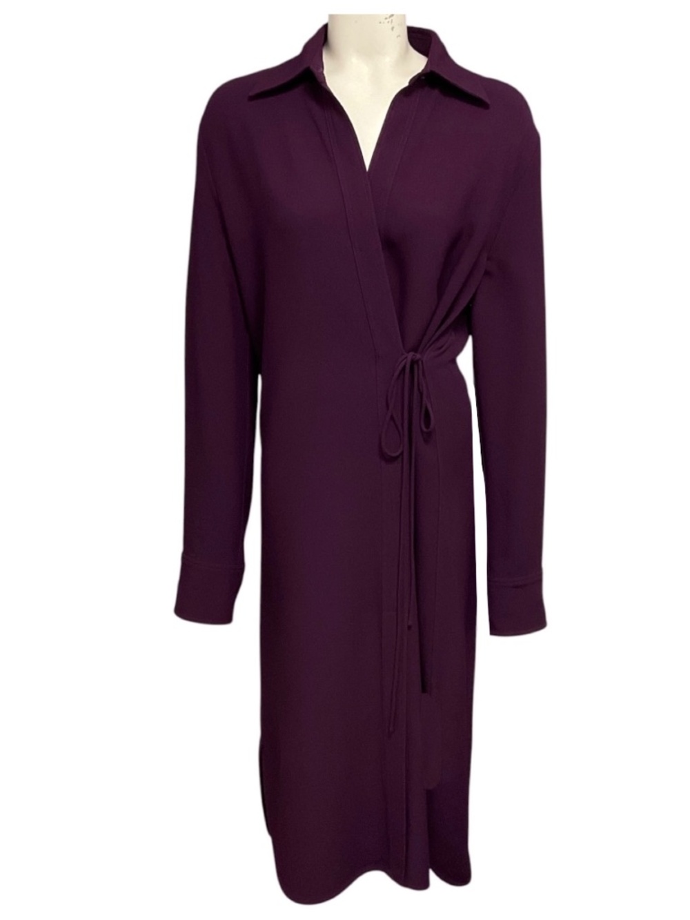 JIL SANDER PURPLE LONG SLEEVED CREPE WRAP MIDI DRESS